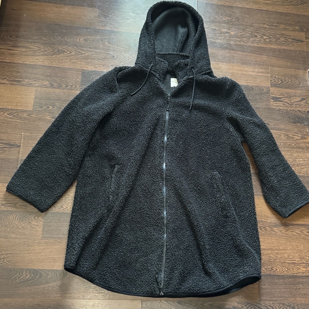Aspen Sherpa Fleece Long Line Zip Up Hooded Coat Black 2X